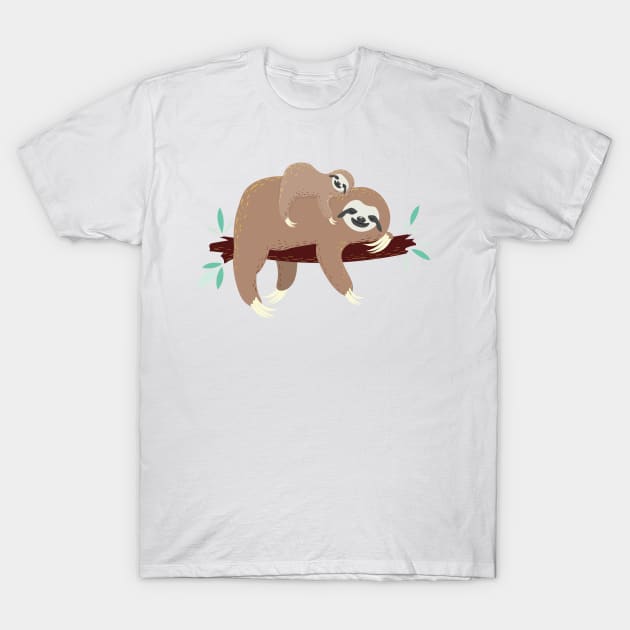 Sloth mom with baby T-Shirt by AnnArtshock